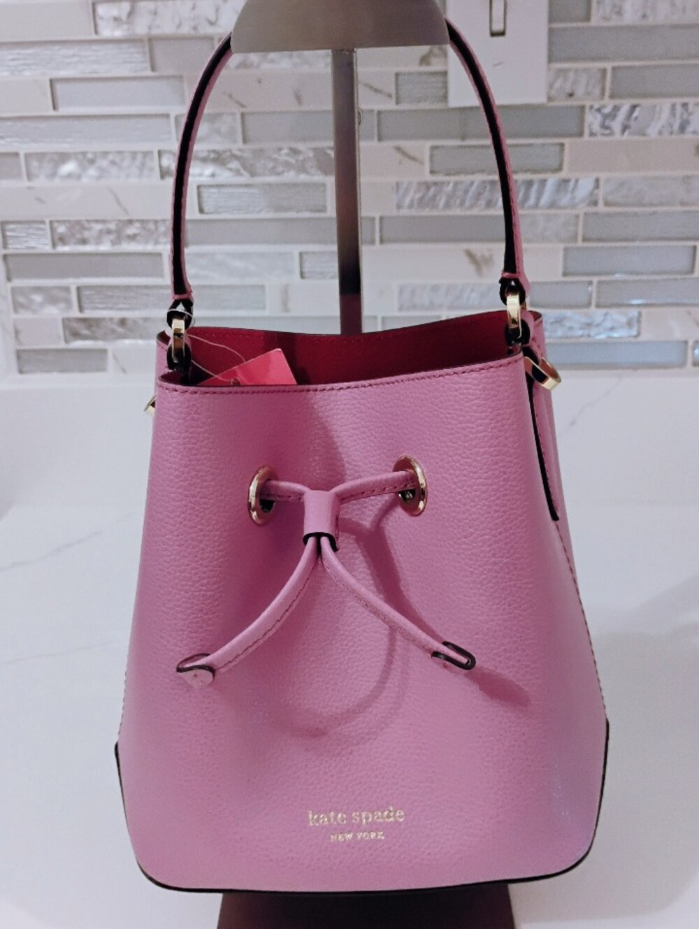 Kate Spade Crossbody Bag LIKE NEW - Lavender Pink Leather Bucket w Top Handle